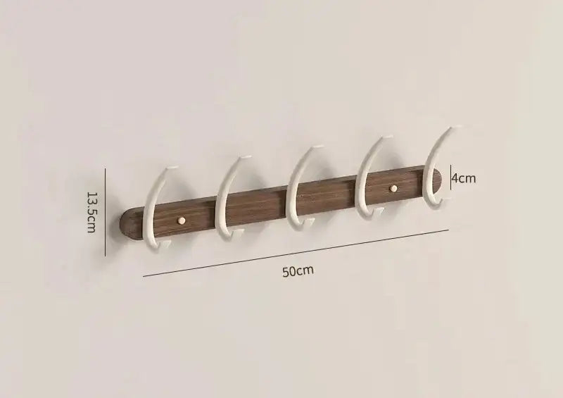 Modern Walnut Moon Shape Coat Rack (White/Black)│ Wall Mounted Wooden Metal Hooks - Besontique Home