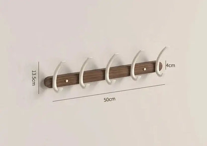 Modern Walnut Moon Shape Coat Rack (White/Black)│ Wall Mounted Wooden Metal Hooks - Besontique Home