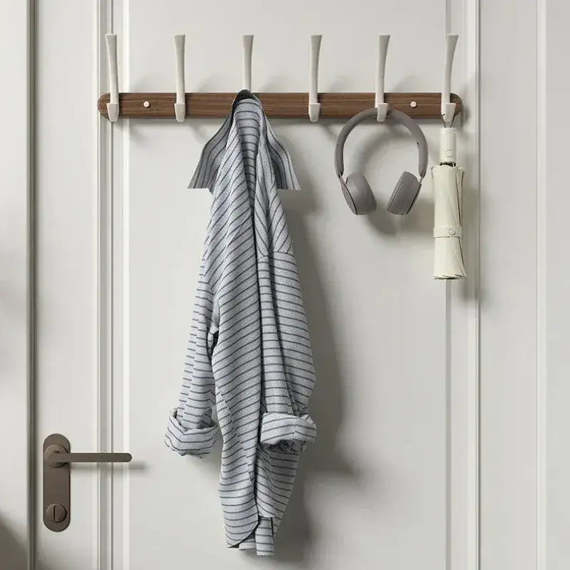 Modern Walnut Moon Shape Coat Rack (White/Black)│ Wall Mounted Wooden Metal Hooks - Besontique Home