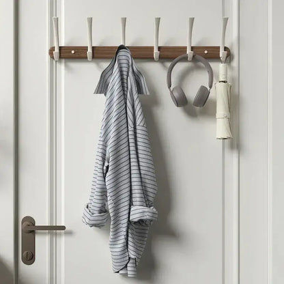 Modern Walnut Moon Shape Coat Rack (White/Black)│ Wall Mounted Wooden Metal Hooks - Besontique Home