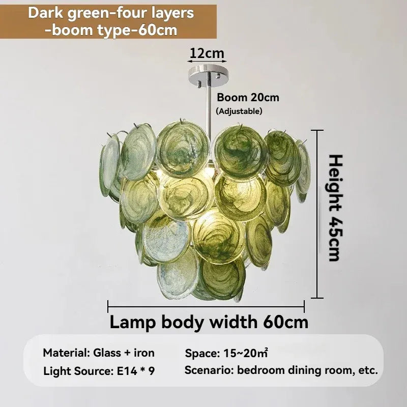 Modern Vintage Dark Green Glass Chandelier │ Crystal Pendant Pendant Ceiling Lamp Light - Besontique Home