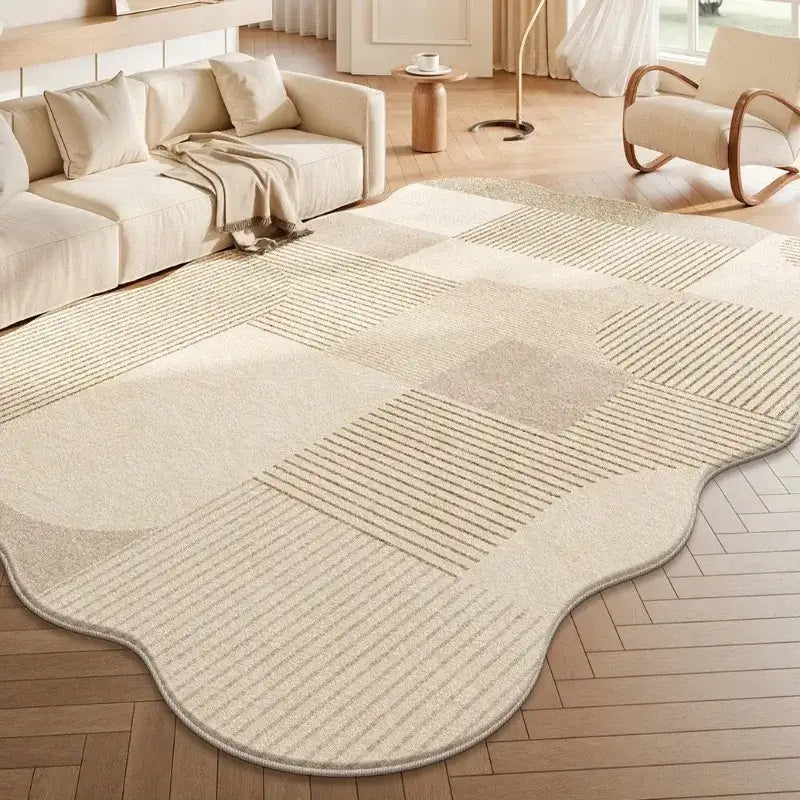 Cream Plush Irregular Rug Soft Fluffy Carpet for Bedroom - Besontique Home
