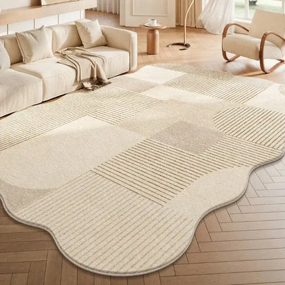 Cream Plush Irregular Rug Soft Fluffy Carpet for Bedroom - Besontique Home