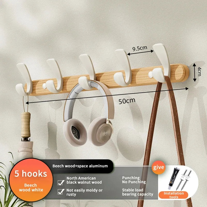 Modern Walnut Moon Shape Coat Rack (White/Black)│ Wall Mounted Wooden Metal Hooks