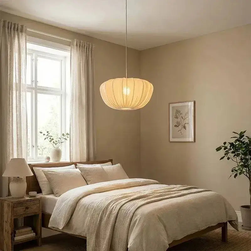 Japandi Minimal Vintage Fabric Pendant Light │ Modern Retro Hanging Lamp - Besontique Home