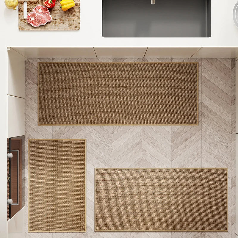 Faux Woven Washable Non-slip Kitchen Rug │ Faux Sisal Running Floor Mat