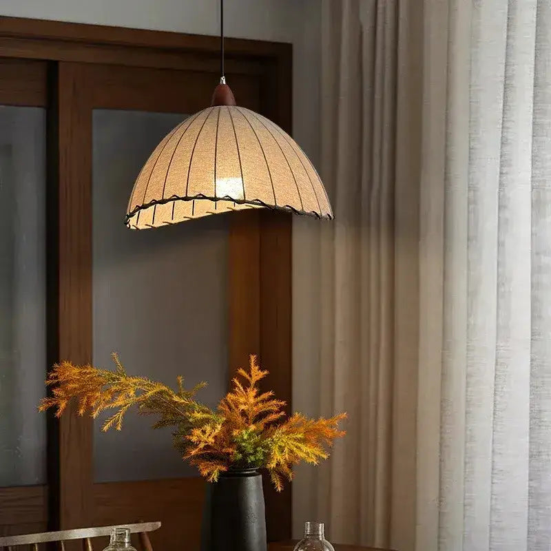 Nordic Retro Linen Ceiling Light │ Japandi Minimal Bedroom Hanging Lamp - Besontique Home