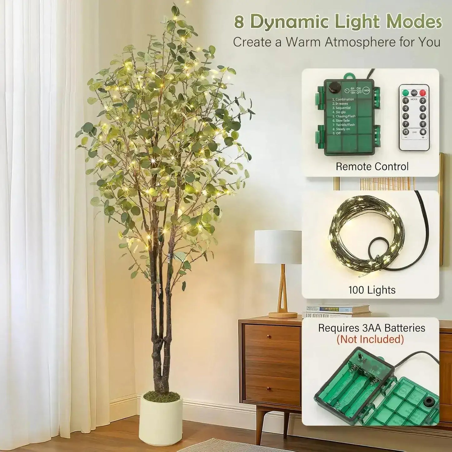 Artificial Eucalyptus Tree │ Decorative Plant with White Planter - Besontique Home
