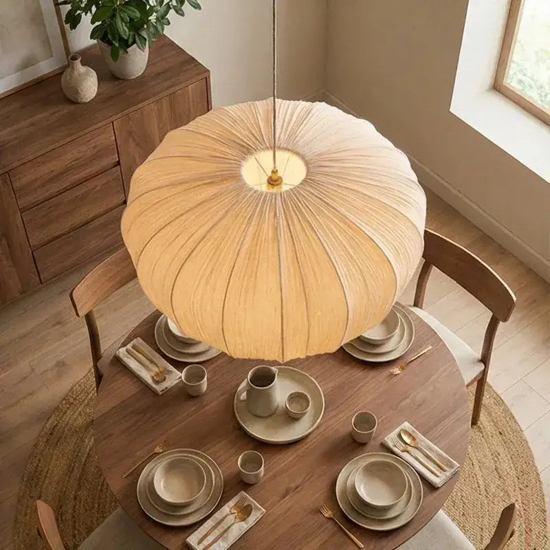 Japandi Minimal Vintage Fabric Pendant Light │ Modern Retro Hanging Lamp - Besontique Home