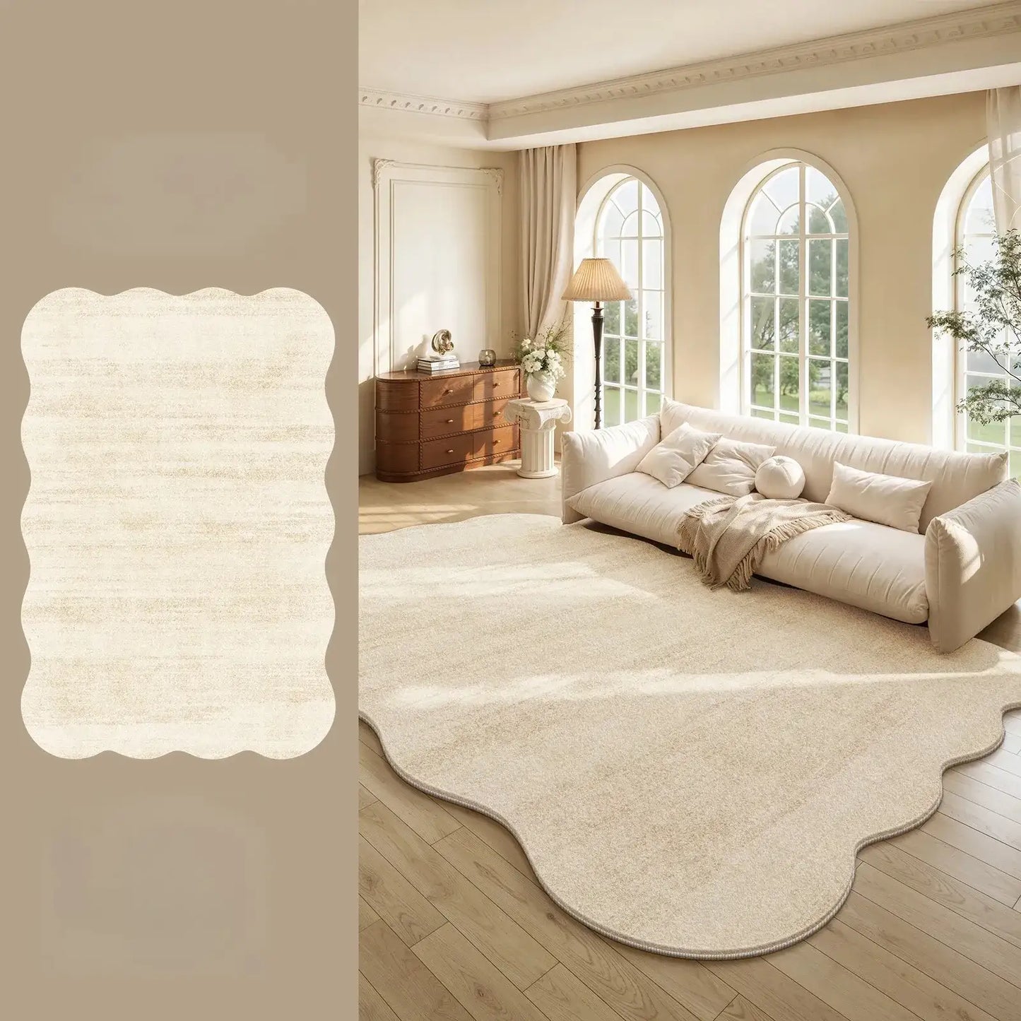 Cream Plush Irregular Rug Soft Fluffy Carpet for Bedroom - Besontique Home