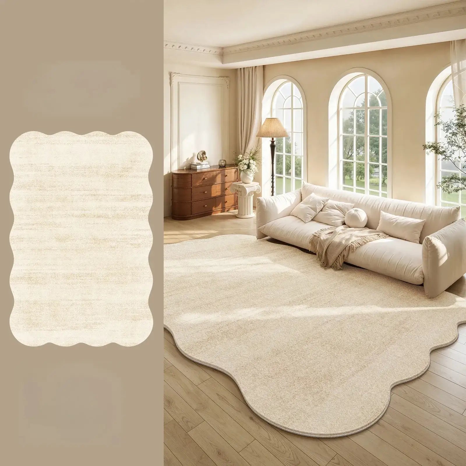 Cream Plush Irregular Rug Soft Fluffy Carpet for Bedroom - Besontique Home
