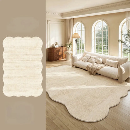 Cream Plush Irregular Rug Soft Fluffy Carpet for Bedroom - Besontique Home