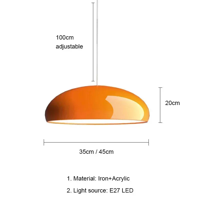 Modern Nordic dome pendant light above dining table orange black white red besontique home decor
