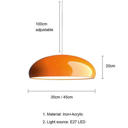 Modern Nordic dome pendant light above dining table orange black white red besontique home decor