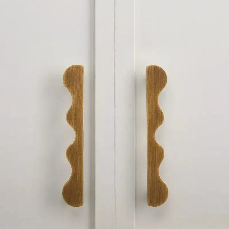 Brass Wave Cabinet Handles Door Knobs |  Luxury Modern Gold & Black Drawer Pulls - Besontique Home