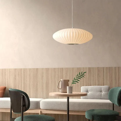 Minimal Nordic Silk Fabric Pendant Light │ Japandi style White Ceiling Hanging Chandelier