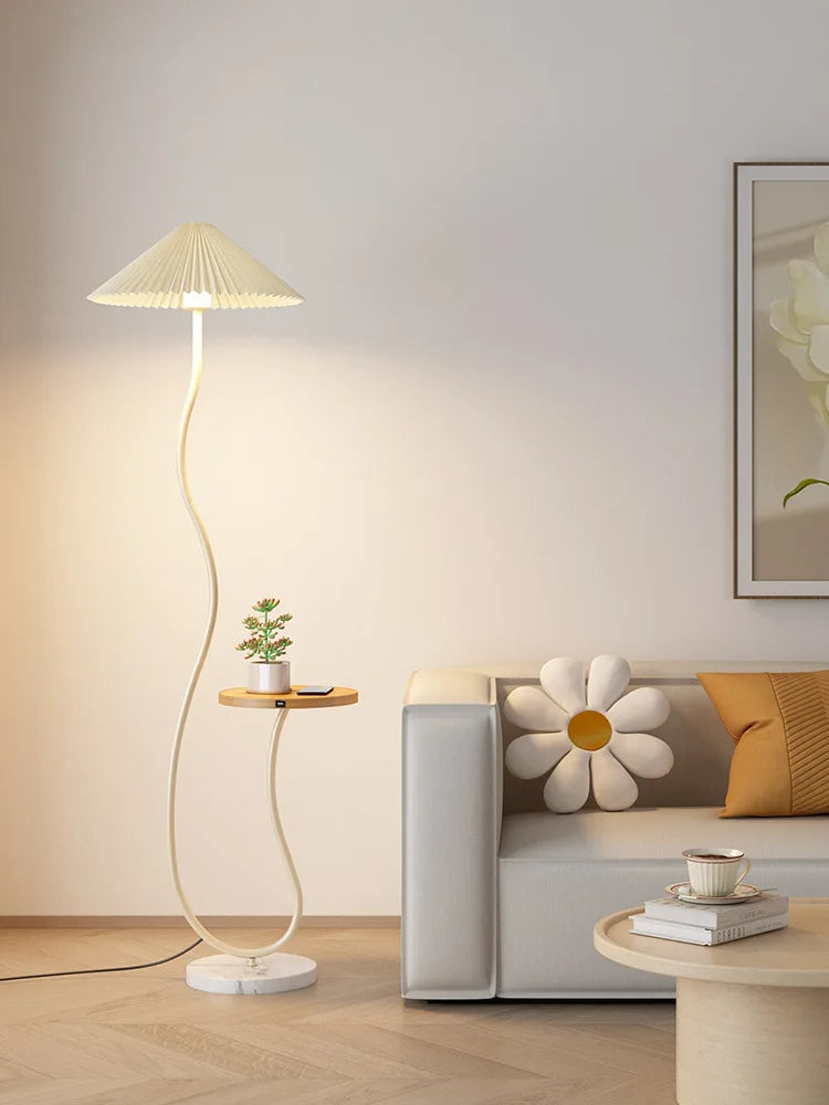 Modern Nordic Style Floor Lamp with Table │ Modern Vintage Japandi Home Standing Light Furniture