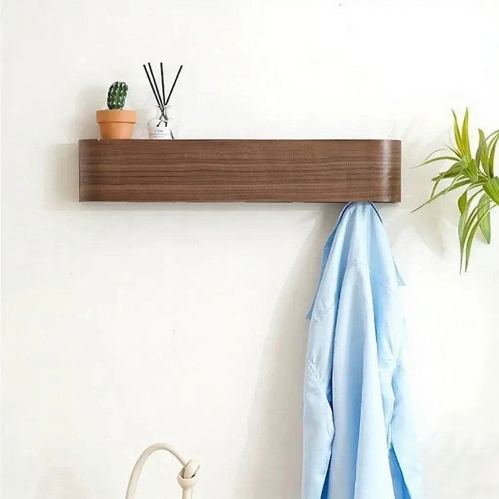 Modern Wooden Entrance Wall Mounted Clothing Rack Shelf with hidden hooks Besontique Home Decor