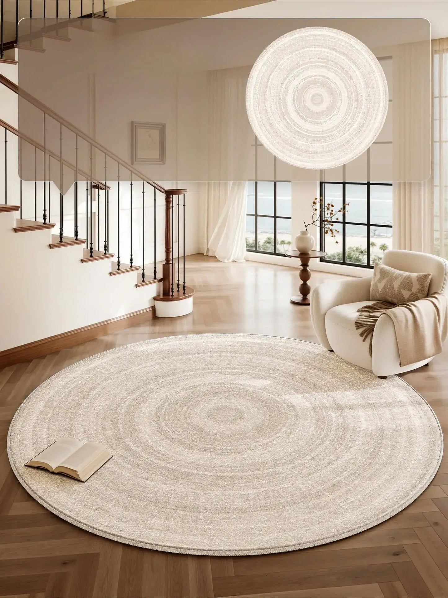 Cream Round Floor Plush Rug │ Minimal Fluffy Decorative Carpet │ Simple Large Lounge Mat Besontique Home Decor
