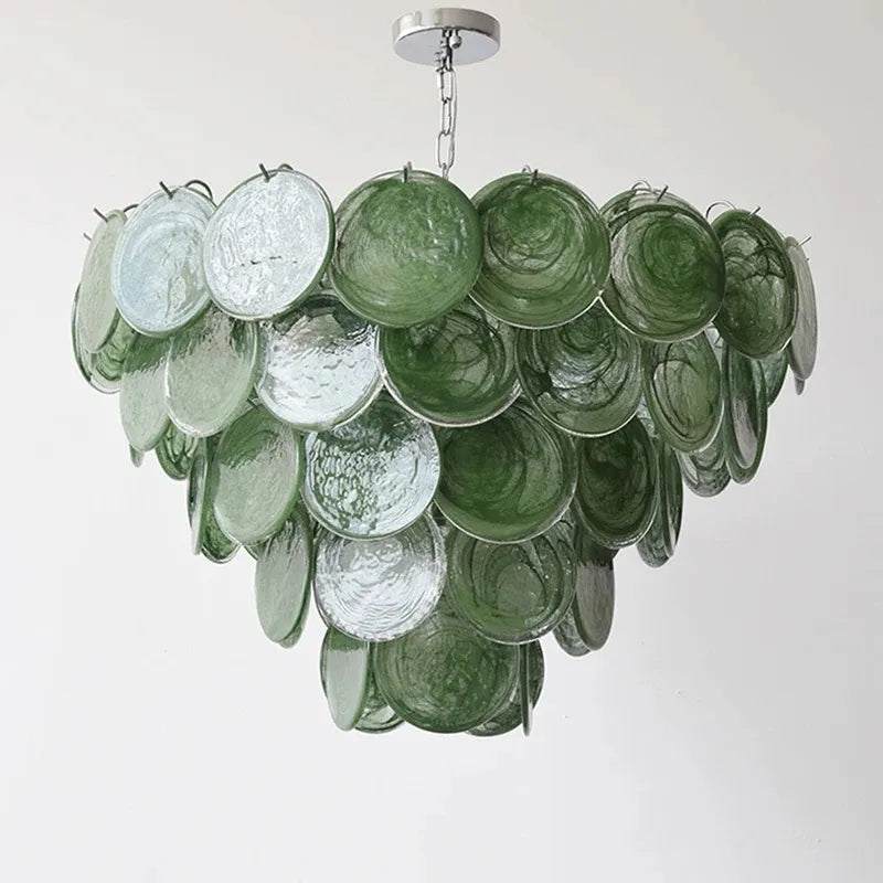 Modern Vintage Dark Green Glass Chandelier │ Crystal Pendant Pendant Ceiling Lamp Light - Besontique Home
