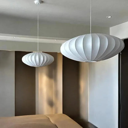 Minimal Nordic Silk Fabric Pendant Light │ Japandi style White Ceiling Hanging Chandelier