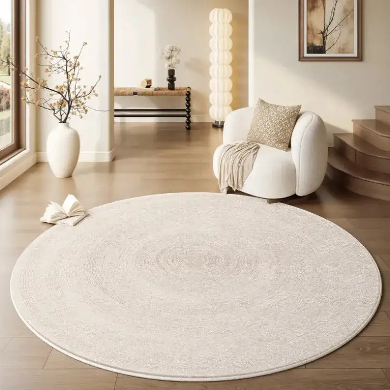 Cream Round Floor Plush Rug │ Minimal Fluffy Decorative Carpet │ Simple Large Lounge Mat Besontique Home Decor