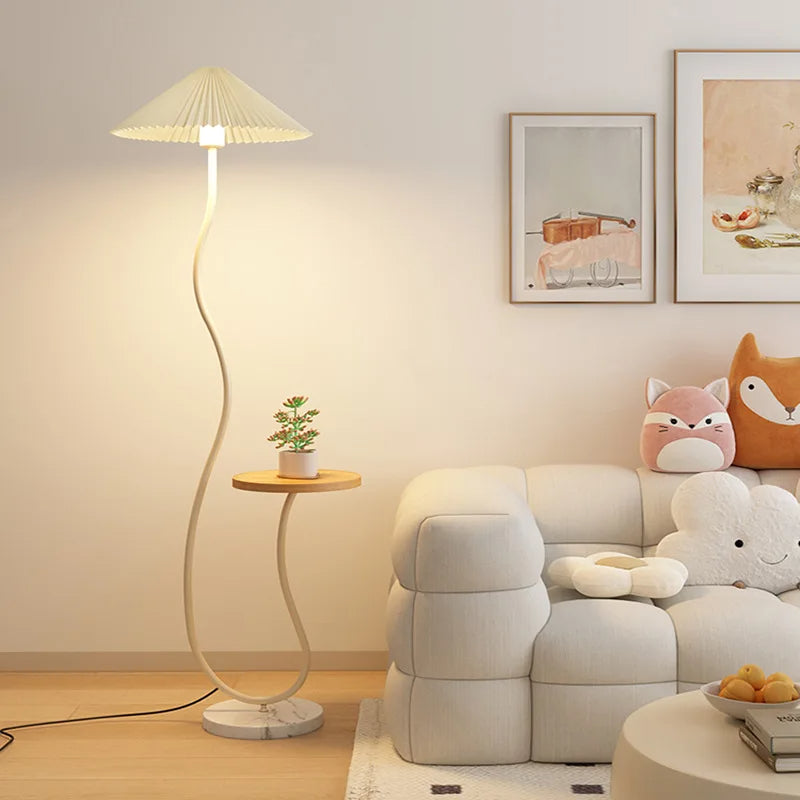 Modern Nordic Style Floor Lamp with Table │ Modern Vintage Japandi Home Standing Light Furniture