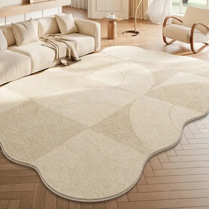 Cream Plush Irregular Rug Soft Fluffy Carpet for Bedroom - Besontique Home