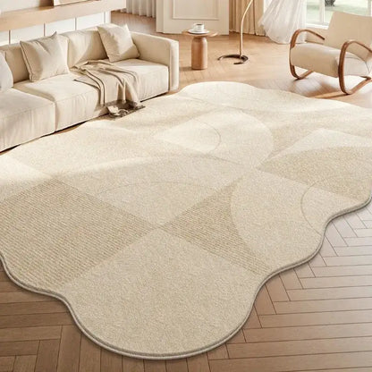 Cream Plush Irregular Rug Soft Fluffy Carpet for Bedroom - Besontique Home