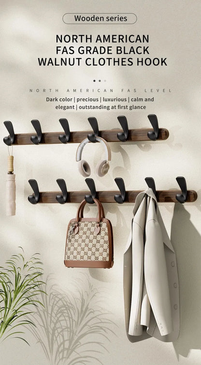 Modern Walnut Moon Shape Coat Rack (White/Black)│ Wall Mounted Wooden Metal Hooks