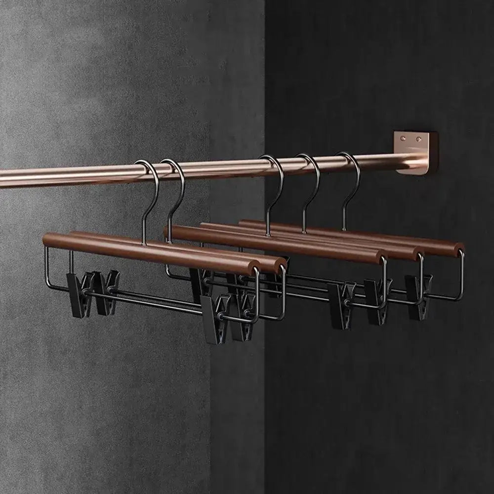 10pcs Luxury Beech Wood Clothes Hangers │ Seamless Iron Wardrobe Clothes Rack with Wood Bar  - Besontique Home