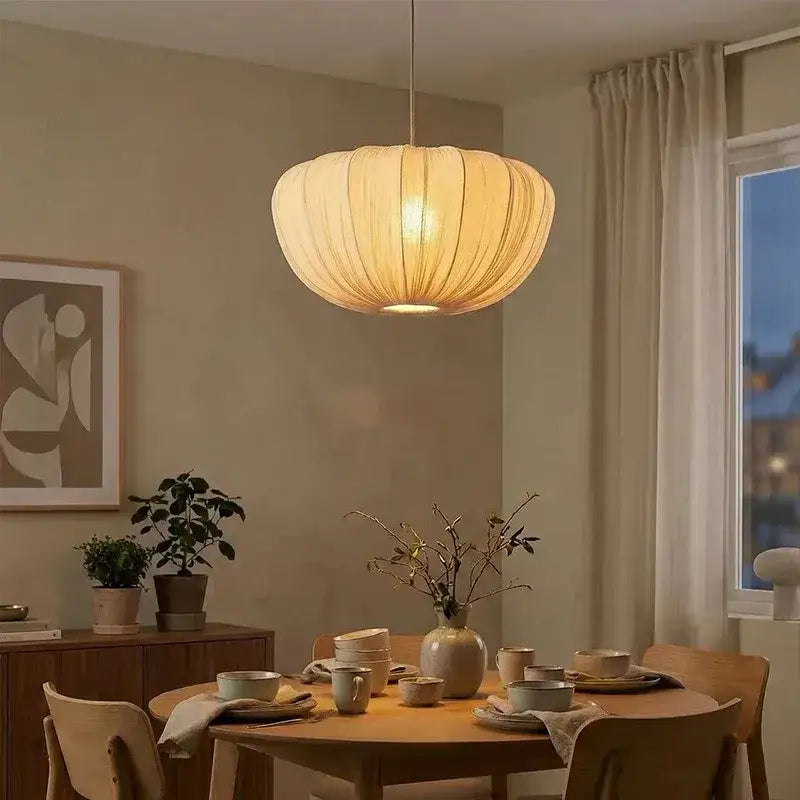 Japandi Minimal Vintage Fabric Pendant Light │ Modern Retro Hanging Lamp - Besontique Home