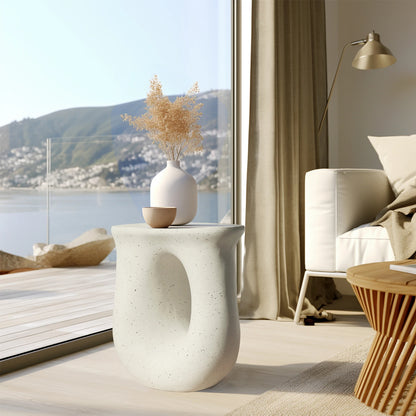 Modern Style Geometric Side Coffee Table │ Pedestal Lightweight Concrete Nightstand Table Furniture