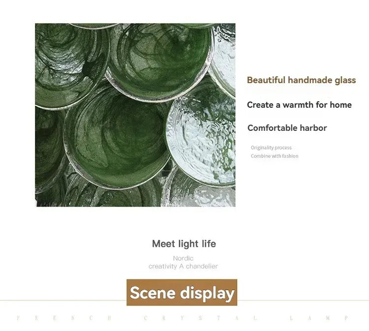 Modern Vintage Dark Green Glass Chandelier │ Crystal Pendant Pendant Ceiling Lamp Light - Besontique Home