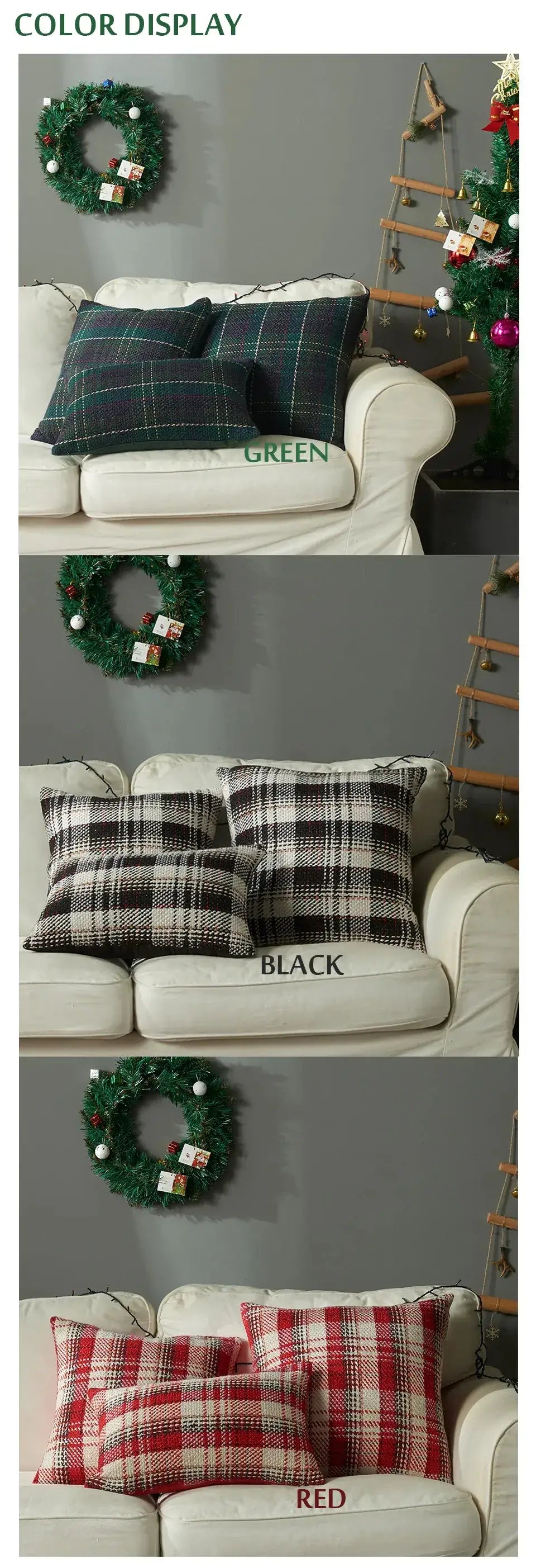 Black Green Red Plaid Rustic style Cushion Cover │ Christmas Home Decorative Throw Pillow Covers - Besontique Home