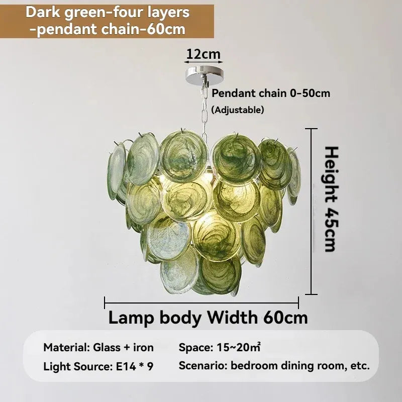 Modern Vintage Dark Green Glass Chandelier │ Crystal Pendant Pendant Ceiling Lamp Light - Besontique Home
