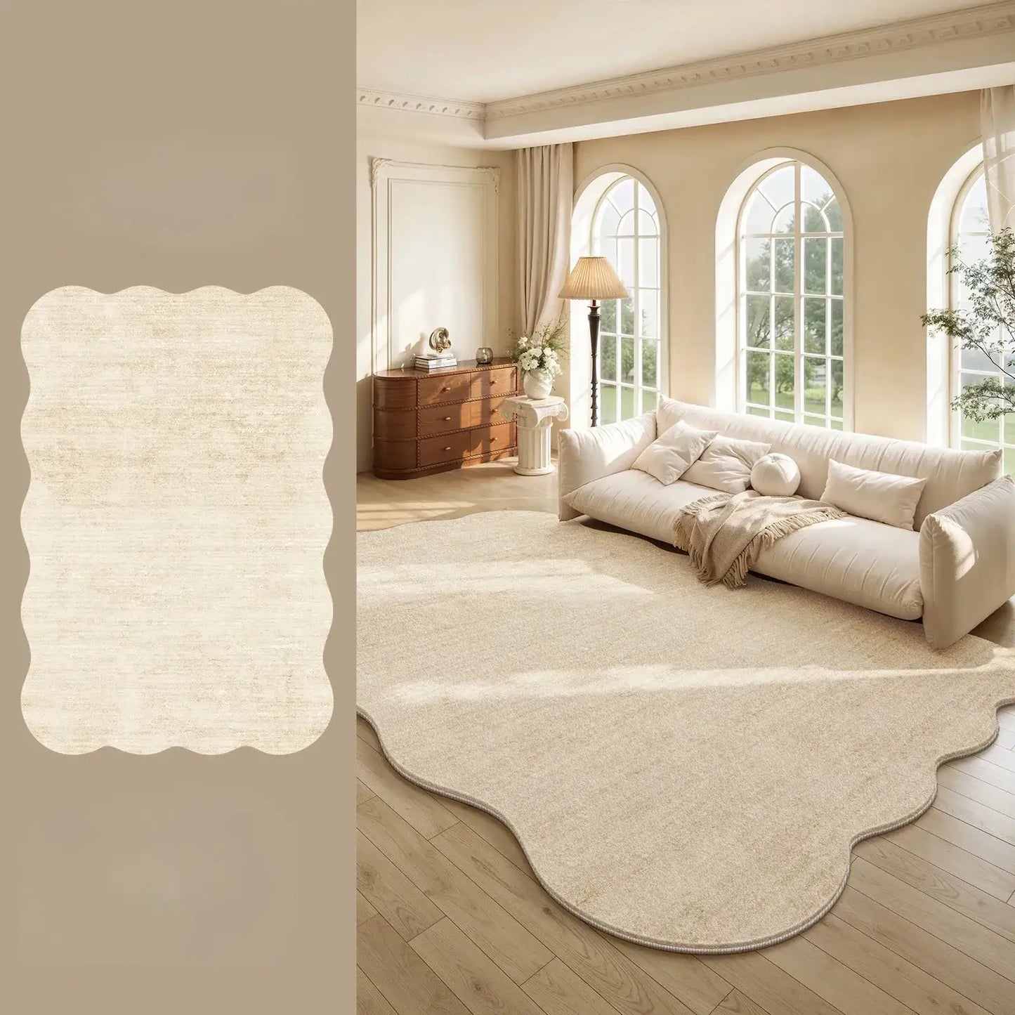 Cream Plush Irregular Rug Soft Fluffy Carpet for Bedroom - Besontique Home