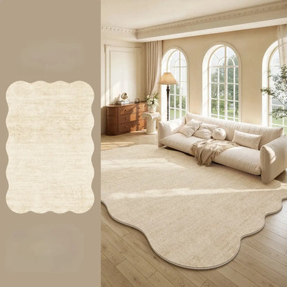 Cream Plush Irregular Rug Soft Fluffy Carpet for Bedroom - Besontique Home