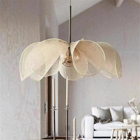 French Art Deco Fabric Petal Pendant Ceiling Light │ Boho Vintage Chandelier Hanging Lamp
