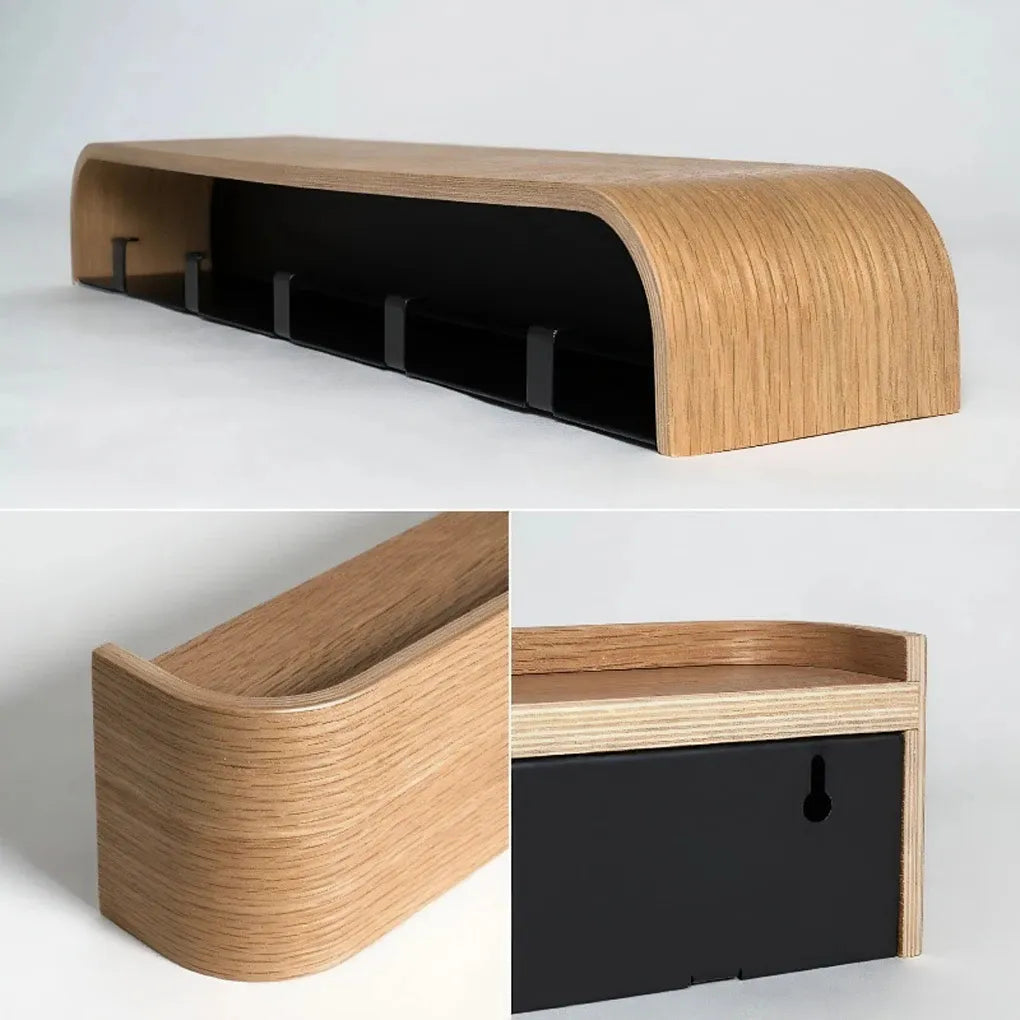 Modern Wooden Entrance Wall Mounted Clothing Rack Shelf with hidden hooks Besontique Home Decor