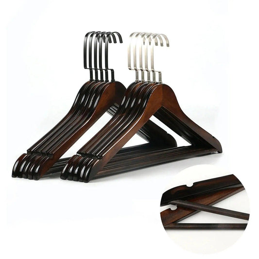 5 pcs Retro Wooden Clothes Hanger │ No Fade Maple Wood Wardrobe Organizer - Besontique Home