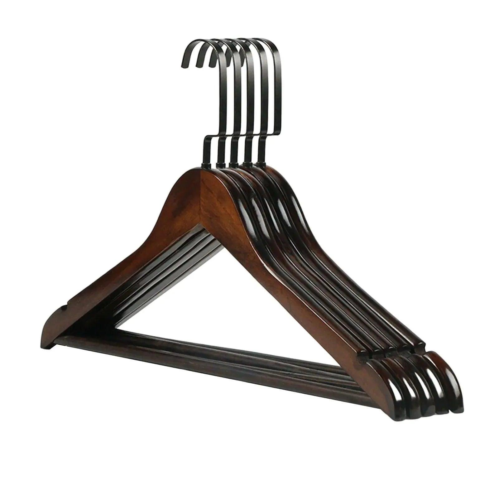 5 pcs Retro Wooden Clothes Hanger │ No Fade Maple Wood Wardrobe Organizer - Besontique Home