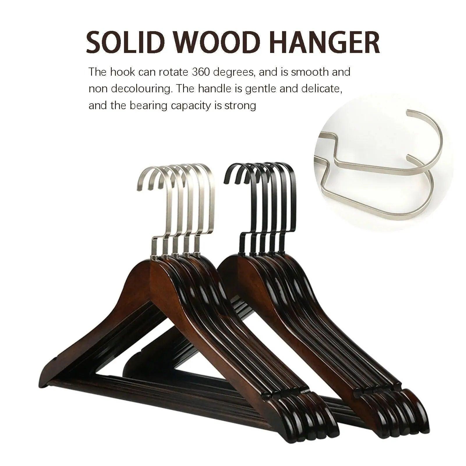5 pcs Retro Wooden Clothes Hanger │ No Fade Maple Wood Wardrobe Organizer - Besontique Home