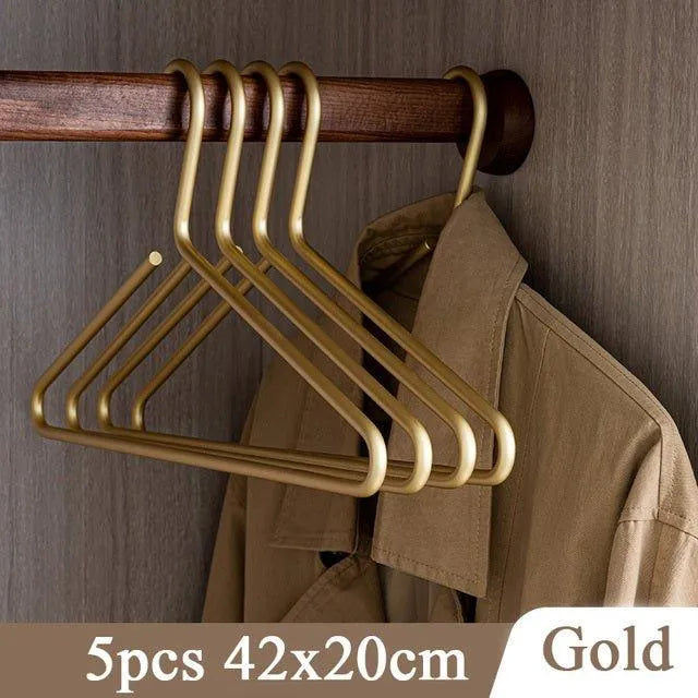 5 pcs Solid Matte Gold/Silver Clothes Coat Hanger │ Seamless Metal Wardrobe Organizer - Besontique Home