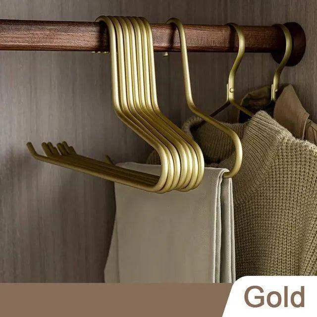 5 pcs Solid Matte Gold/Silver Trouser Pants Clothes Hanger │ Seamless Metal Wardrobe Organizer - Besontique Home