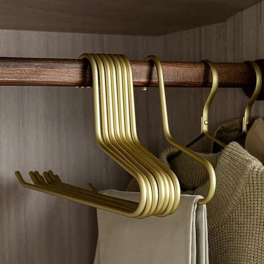 5 pcs Solid Matte Gold/Silver Trouser Pants Clothes Hanger │ Seamless Metal Wardrobe Organizer - Besontique Home
