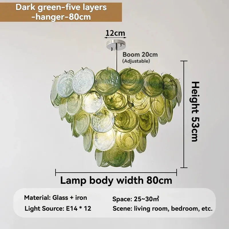 Modern Vintage Dark Green Glass Chandelier │ Crystal Pendant Pendant Ceiling Lamp Light - Besontique Home