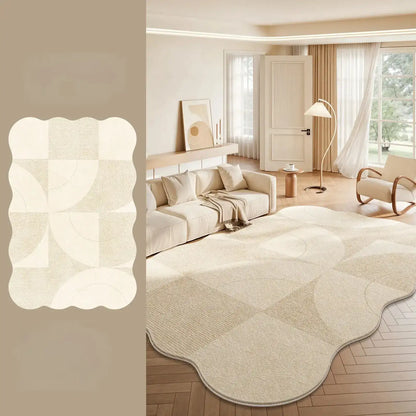 Cream Plush Irregular Rug Soft Fluffy Carpet for Bedroom