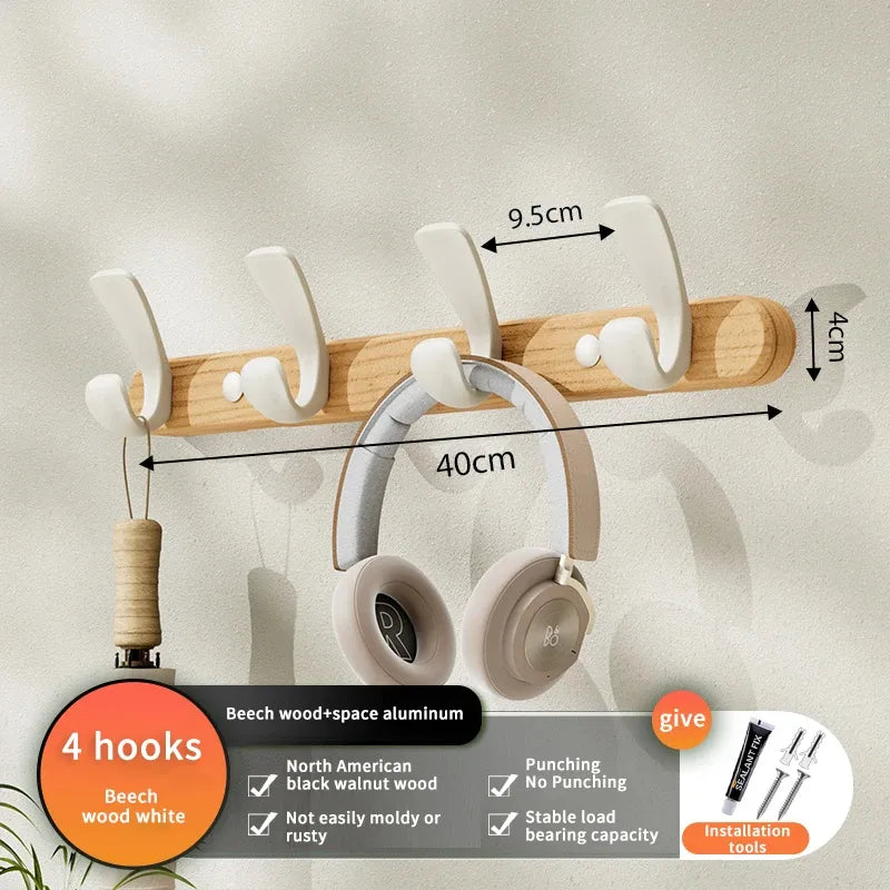 Modern Walnut Moon Shape Coat Rack (White/Black)│ Wall Mounted Wooden Metal Hooks