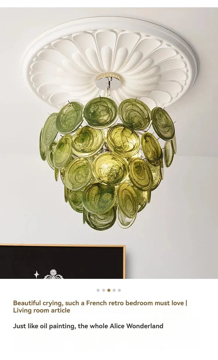Modern Vintage Dark Green Glass Chandelier │ Crystal Pendant Pendant Ceiling Lamp Light - Besontique Home